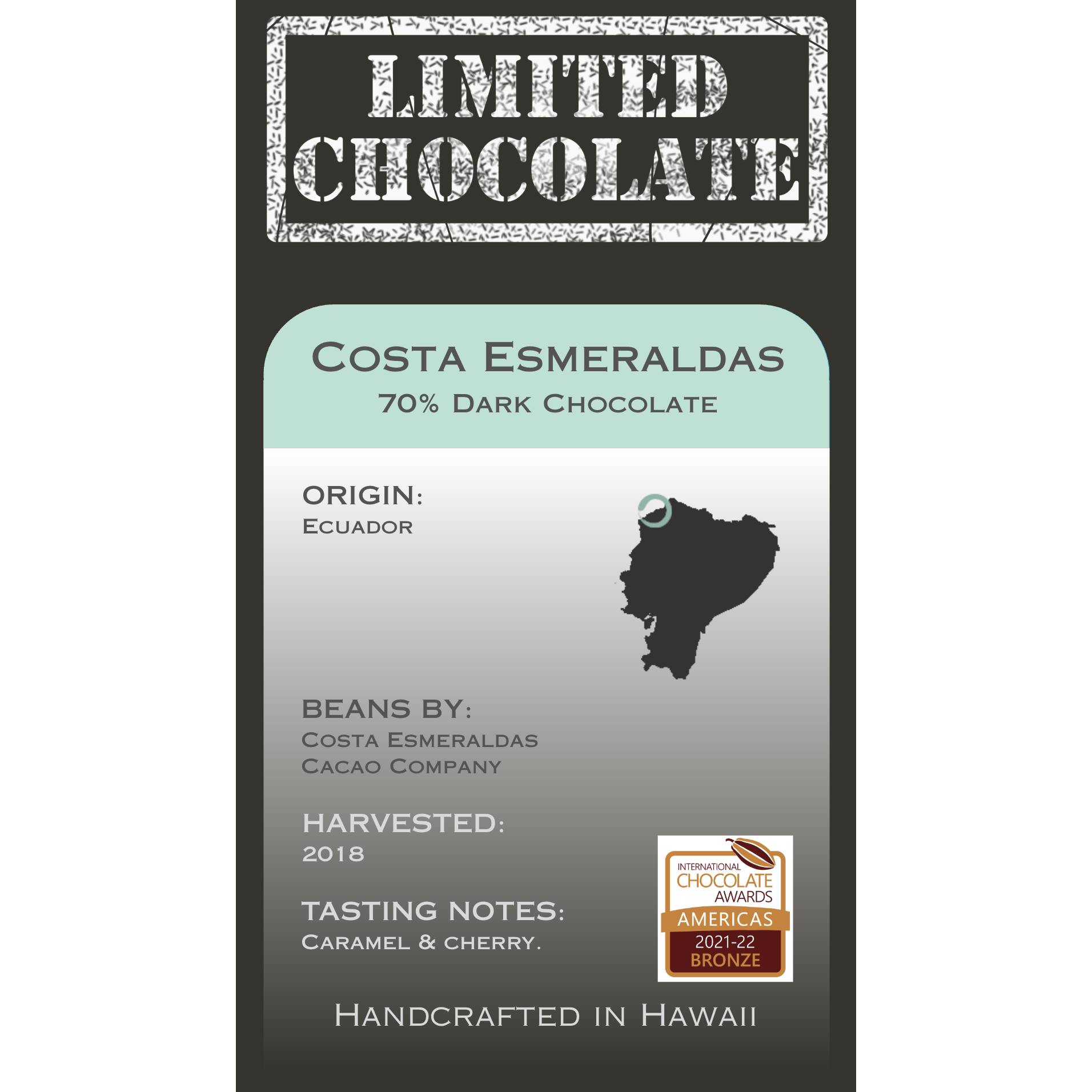 Ecuador Costa Esmeraldas - 70% Dark Chocolate – Limited Chocolate Ecuador Costa Esmeraldas - 70% Dark Chocolate – Limited Chocolate