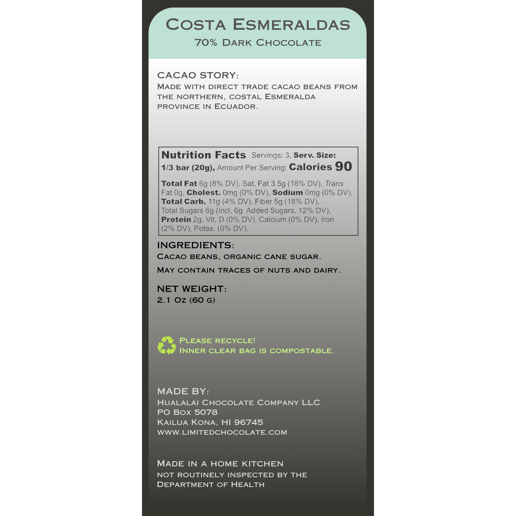 Ecuador Costa Esmeraldas - 70% Dark Chocolate