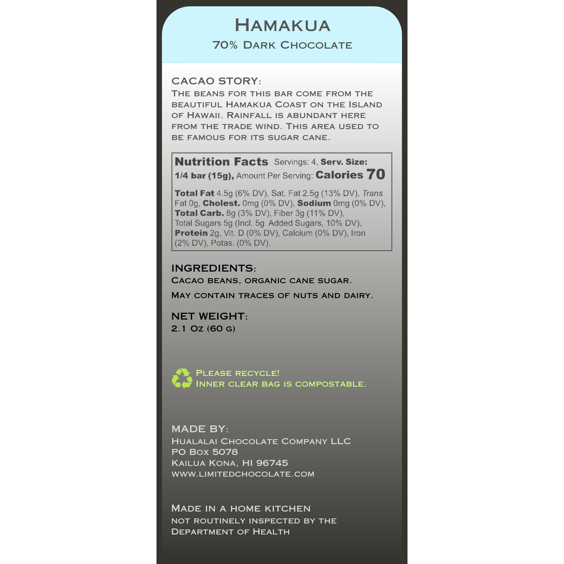 Hawaii Hamakua - 70% Dark Chocolate