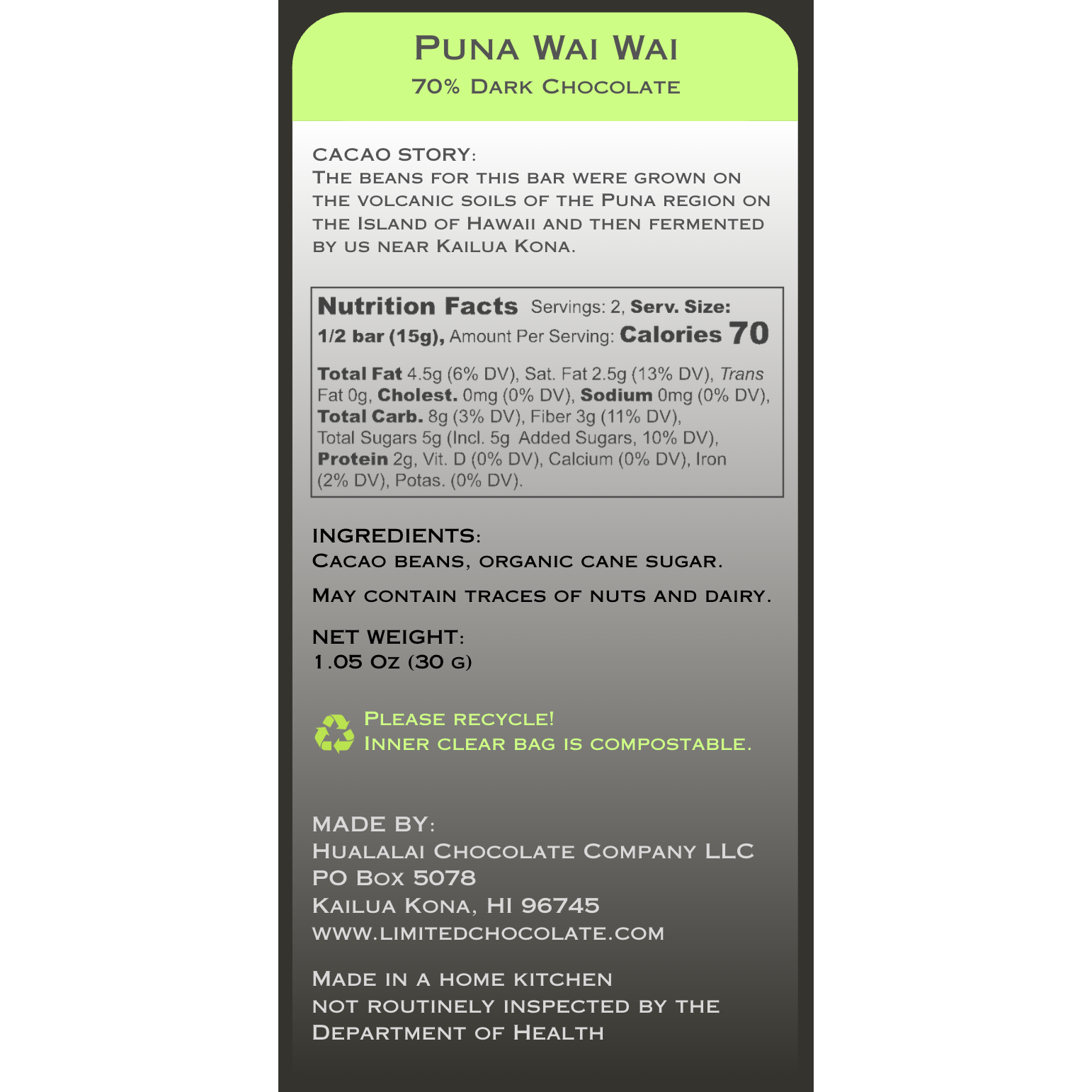 Hawaii Puna Wai Wai - 70% Dark Chocolate