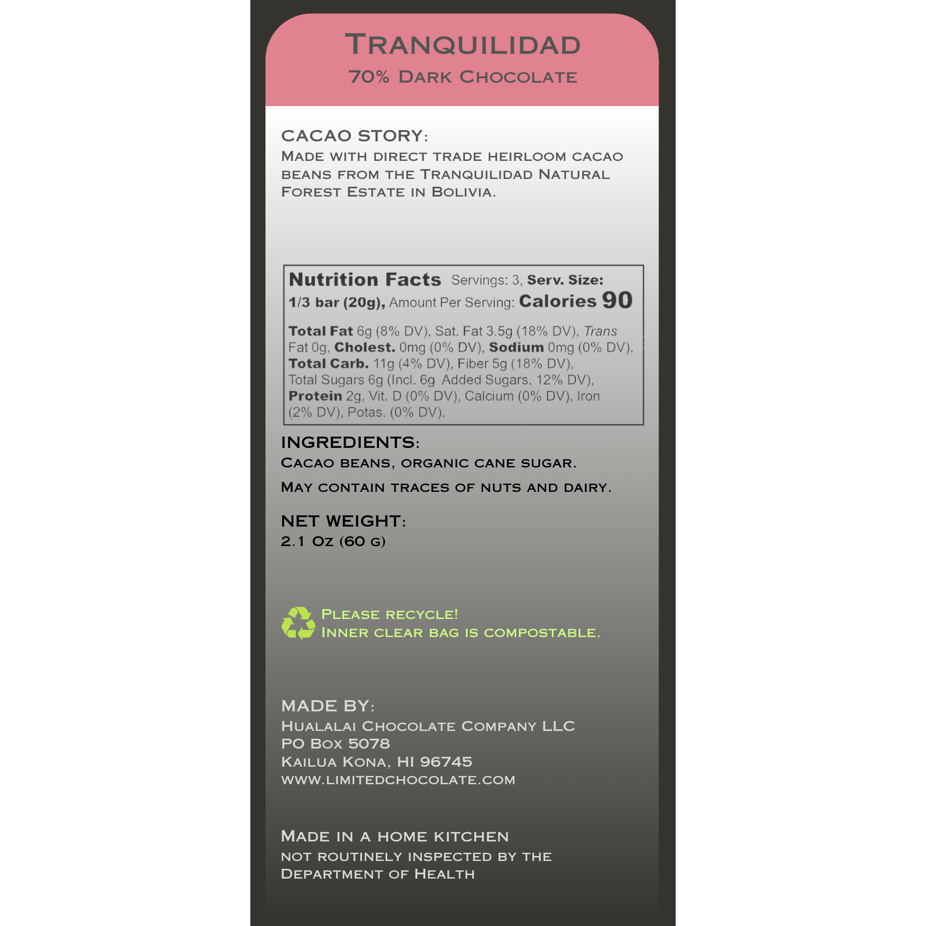 Bolivia Tranquilidad - 70% Dark Chocolate